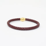 Unisex Men's Genuine Leather Stainless Steel Magnetic Clasp Bracelet Burgundy