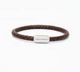 Unisex Men's Genuine Leather Stainless Steel Magnetic Clasp Bracelet Brown