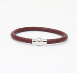 Unisex Men's Genuine Leather Stainless Steel Magnetic Clasp Bracelet Burgundy