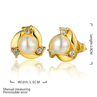 Rose Gold Platinum Plated  Earrings Stud Pearl AAA Zirconia Push Back .4" L260