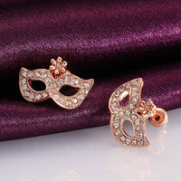 Rose Gold Plated Earrings Zirconia Push Back Mask .68" L257