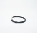 Unisex Genuine Leather Stainless Steel Magnetic Clasp Bracelet Black 8" Inches