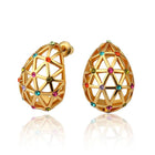 Rose Gold Platinum Plated  Earrings Stud AAA Zirconia Push Back .56" L312