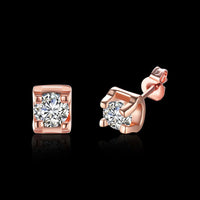 Rose Gold Platinum Plated Earrings Stud AAA Zirconia Push Back .24" L323