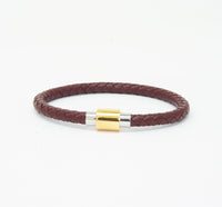 Unisex Men's Genuine Leather Stainless Steel Magnetic Clasp Bracelet Burgundy