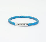 Unisex Men's Genuine  Leather Stainless Steel Magnetic Clasp Bracelet Light Blue