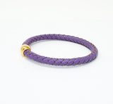 Unisex Men's Genuine  Leather Stainless Steel Magnetic Clasp Bracelet Purple