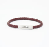 Unisex Men's Genuine Leather Stainless Steel Magnetic Clasp Bracelet Burgundy