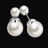 Rose Gold Platinum Plated Earrings Stud Synthetic Pearl Push Back .60" L178