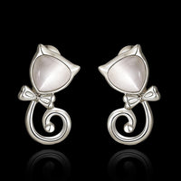 Rose Gold Plated Earrings Stud Push Back Cat .48" L263