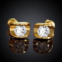 Rose Gold Platinum Plated Earrings AAA Zirconia Push Back .28" L258