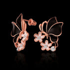 Rose Gold Platinum Plated Black Earrings Zirconia Push Back Butterfly .68" L303