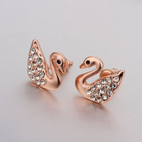 Rose Gold Platinum  Plated  Earrings Stud AAA Zirconia Push Back Swan .56" L293