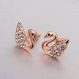 Rose Gold Platinum  Plated  Earrings Stud AAA Zirconia Push Back Swan .56" L293