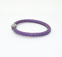 Unisex Men's Genuine  Leather Stainless Steel Magnetic Clasp Bracelet Purple