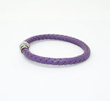 Unisex Men's Genuine  Leather Stainless Steel Magnetic Clasp Bracelet Purple