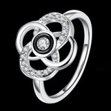 Rose Gold Platinum  Plated Fashion Ring Black AAA Zirconia Women Flower B293