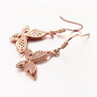Rose Gold Platinum Plated  Earrings AAA Zirconia Fish Hook Butterfly .52 L230