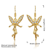 Rose Gold Platinum Plated Earrings Zirconia Fish Hook Tinkerbell Fairy .64" L305