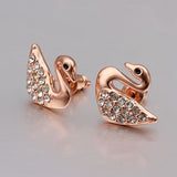 Rose Gold Platinum  Plated  Earrings Stud AAA Zirconia Push Back Swan .56" L293