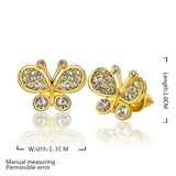 Rose Gold Plated Earrings Stud AAA Zirconia Push Back Butterfly .52" L254