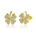 Rose Gold Platinum Plated  Earrings Stud AAA Zirconia Push Back Clover .48" L251