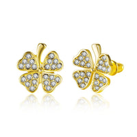 Rose Gold Platinum Plated  Earrings Stud AAA Zirconia Push Back Clover .48" L251