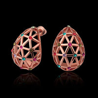 Rose Gold Platinum Plated  Earrings Stud AAA Zirconia Push Back .56" L312