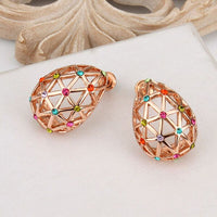 Rose Gold Platinum Plated  Earrings Stud AAA Zirconia Push Back .56" L312
