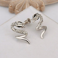 Rose Gold Platinum Plated  Earrings Stud AAA Zirconia Push Back Snake .48" L313