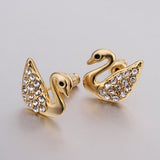 Rose Gold Platinum  Plated  Earrings Stud AAA Zirconia Push Back Swan .56" L293