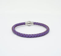 Unisex Men's Genuine  Leather Stainless Steel Magnetic Clasp Bracelet Purple