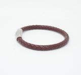 Unisex Men's Genuine Leather Stainless Steel Magnetic Clasp Bracelet Burgundy