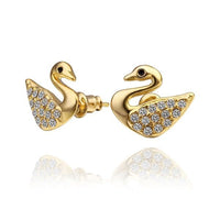 Rose Gold Platinum  Plated  Earrings Stud AAA Zirconia Push Back Swan .56" L293