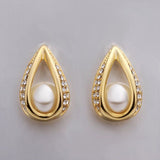 Rose Gold Platinum Plated  Earrings Stud AAA Zirconia Push Back Drop .52" L288
