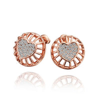 Rose Gold Platinum Plated Earrings Stud AAA Zirconia Push Back Heart .56" L272