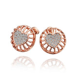 Rose Gold Platinum Plated Earrings Stud AAA Zirconia Push Back Heart .56" L272