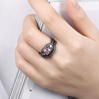 Gold Plated Black Gunmetal P Fashion Set Ring AAA Zirconia Women B322