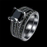 Gold Plated Black Gunmetal P Fashion Set Ring AAA Zirconia Women B325