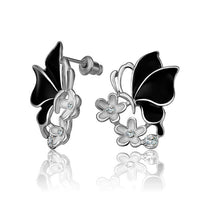 Rose Gold Platinum Plated Black Earrings Zirconia Push Back Butterfly .68" L303
