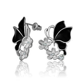 Rose Gold Platinum Plated Black Earrings Zirconia Push Back Butterfly .68" L303