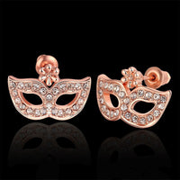 Rose Gold Plated Earrings Zirconia Push Back Mask .68" L257