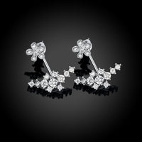 Rose Gold Platinum Plated  Earrings AAA Zirconia Push Back Flowers .72" L224