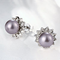 Platinum Plated Purple Fuchsia Earrings Stud Synthetic Pearl Push Back l165