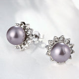 Platinum Plated Purple Fuchsia Earrings Stud Synthetic Pearl Push Back l165
