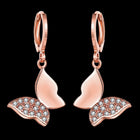 Rose Gold Plated Earrings Drop Dangle AAA Zirconia Leverback Butterfly .6" L231