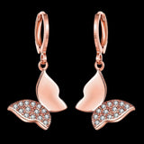 Rose Gold Plated Earrings Drop Dangle AAA Zirconia Leverback Butterfly .6" L231