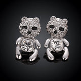 Rose Gold Platinum Plated Black Earrings AAA Zirconia Push Back Bear .44" L320