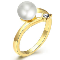 Gold Plated Solitaire Ring Black Glass Pearl For Women B160