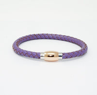 Unisex Men's Genuine  Leather Stainless Steel Magnetic Clasp Bracelet Purple